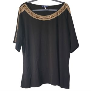 Colette Rhinestone Collar Short-Sleeve Blouse Size XXL Black Gold